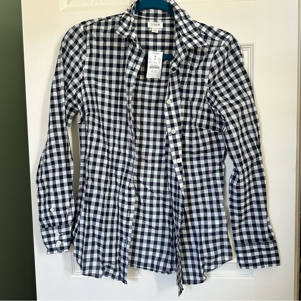 J.Crew NWT 100% Cotton Gingham Button Down Shirt size XS
